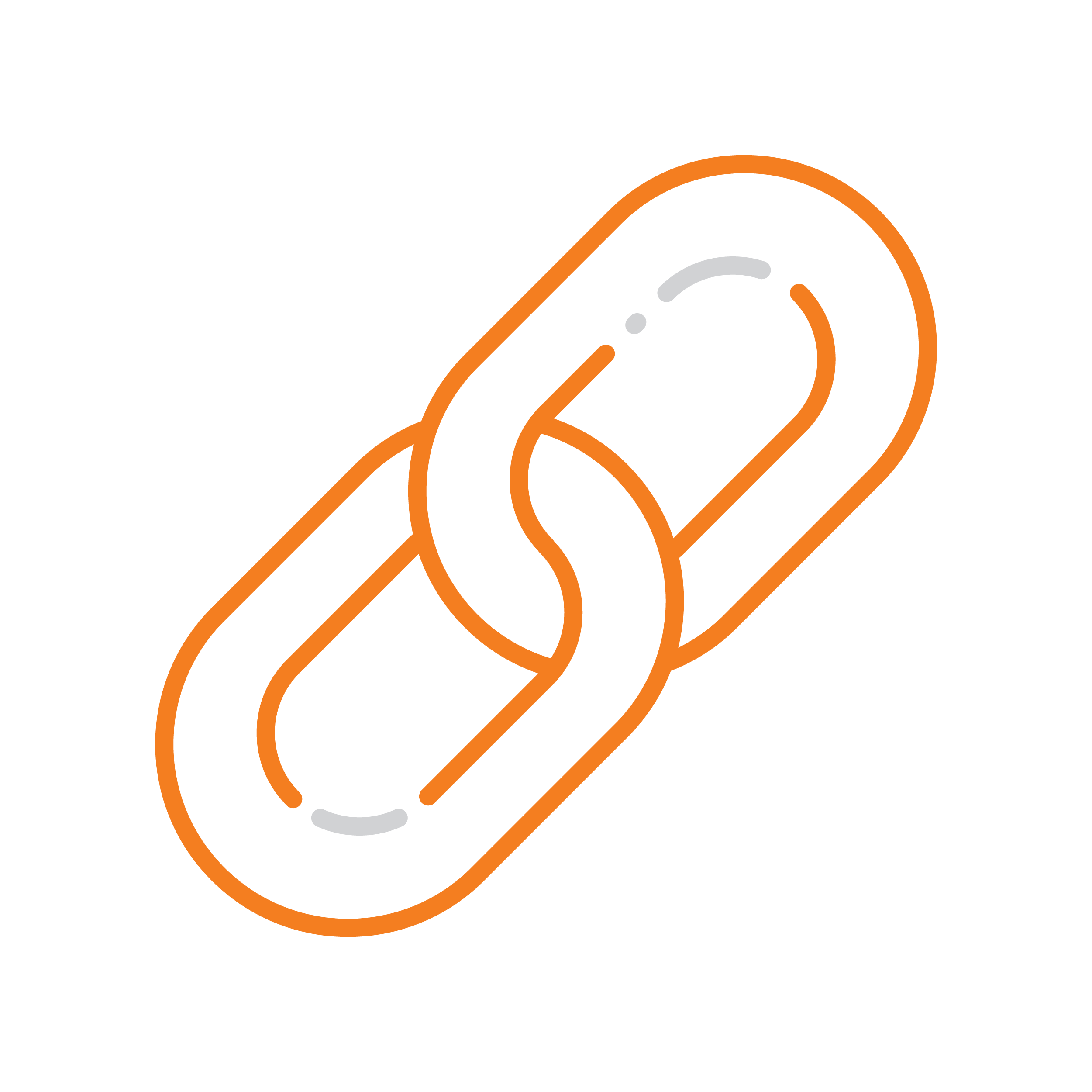 Simple illustration of an orange chain link on a white background, representing a connection or link.