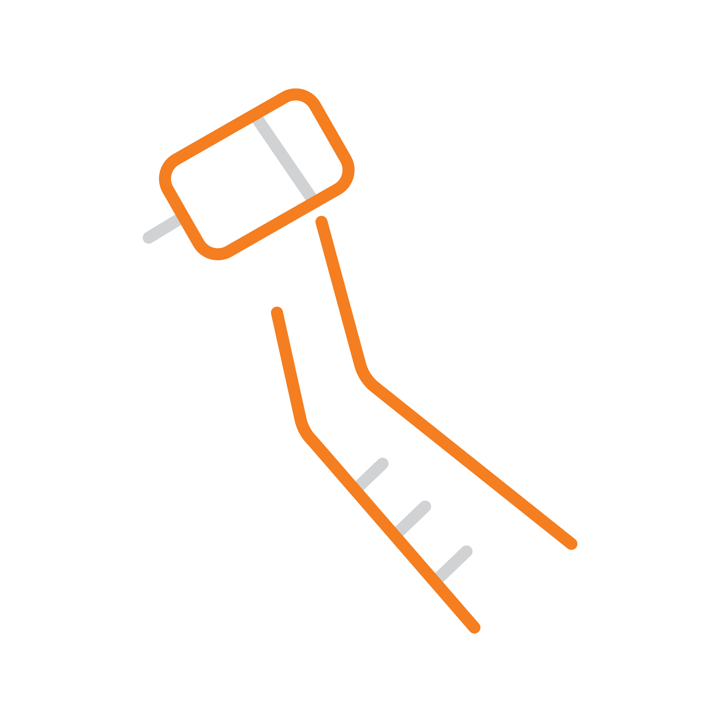 Minimalist illustration of an orange key viewed from above, with a simple grey key silhouette in the background.